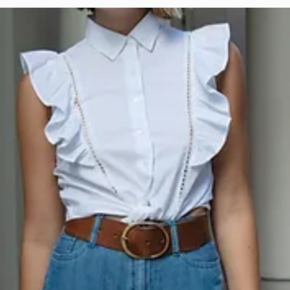 NWT SIM & SAM tie waist button front top - Picture 1 of 9